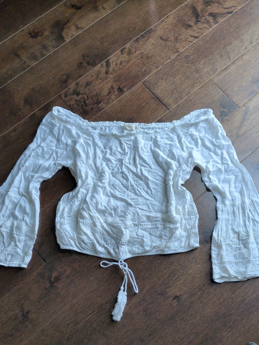 White Off-Shoulder Eyelet Peasant Top